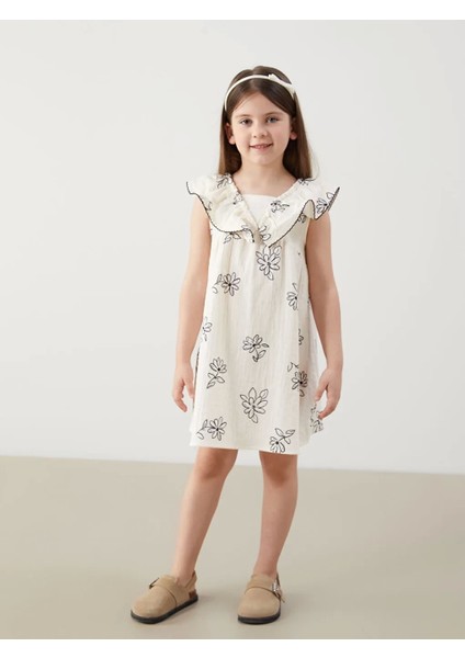 Lcw Kids Ekru Çiçekli Kız Çocuk Müslin Elbise