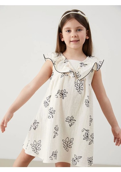 Lcw Kids Ekru Çiçekli Kız Çocuk Müslin Elbise