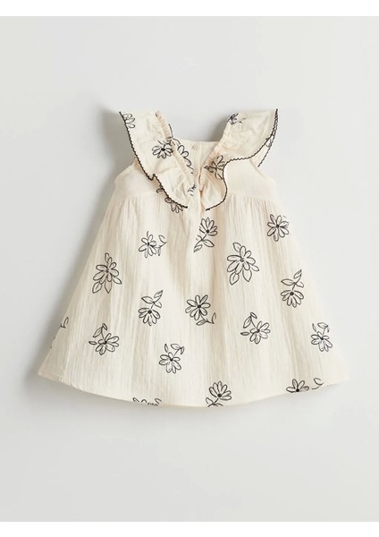 Lcw Kids Ekru Çiçekli Kız Çocuk Müslin Elbise