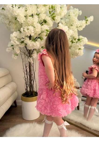 Kız Çocuk 2li 3 Boyutlu Gül Detaylı Özel Tasarım Takım