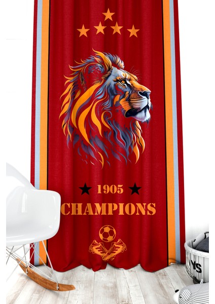 Çocuk ve Bebek Odası Sarı Kırmızı Taraftar Futbol Serisi Fon Perde Tek Kanat (Child Room Curtain)