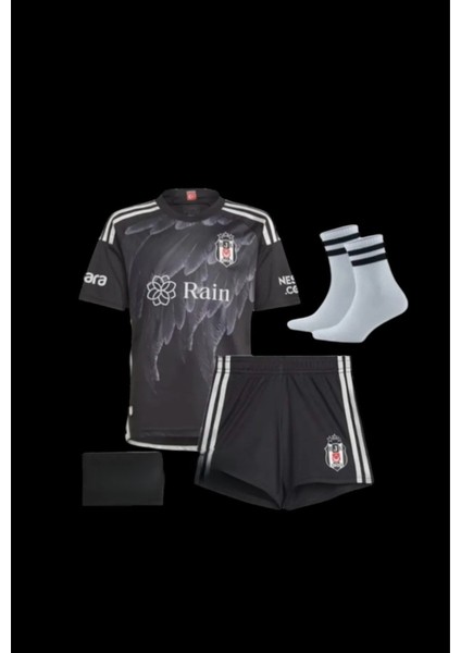 Bêşiktâş 2023-24 Siyah Kartal Kanat Desenli Çocuk Deplasman Forması 4 Lü Set(Çorap Bileklik HEDIYELLI)-AS03