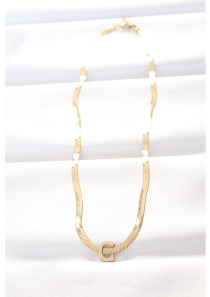 316L Çelik C Harfli Gold Renk Italyan Zincirli Kolye fiyatları