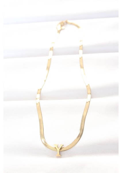 316L Çelik Y Harfli Gold Renk Italyan Zincirli Kolye fiyatları