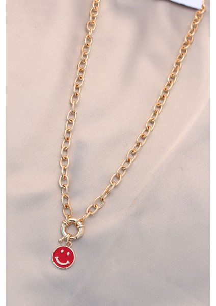 Yeni Sezon Kırmızı Renk Smile Model Retro Gold Metal Kolye fiyatları