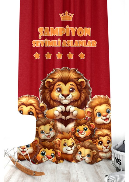Çocuk ve Bebek Odası Sarı Kırmızı Taraftar Futbol Serisi Fon Perde Tek Kanat (Child Room Curtain)