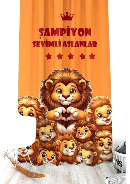 Çocuk ve Bebek Odası Sarı Kırmızı Taraftar Futbol Serisi Fon Perde Tek Kanat (Child Room Curtain)