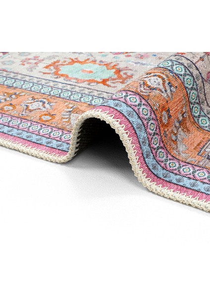Jagora Leopar Halı Kaplan Desenli Vintage Bej Şönil Halı Makinede Yıkanan Leoparlı Dekoratif Halı