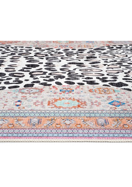 Jagora Leopar Halı Kaplan Desenli Vintage Bej Şönil Halı Makinede Yıkanan Leoparlı Dekoratif Halı