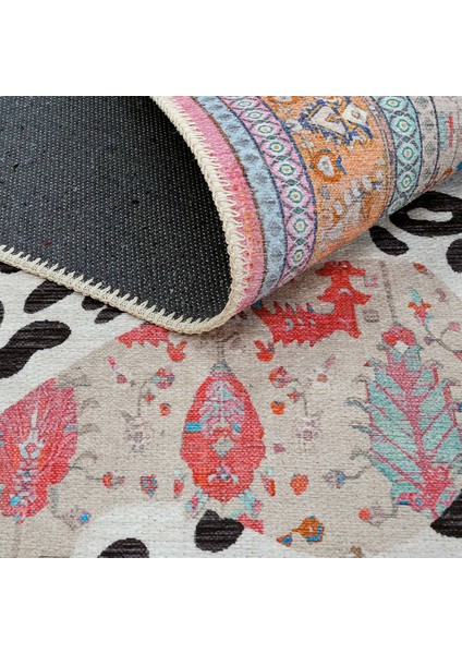 Jagora Leopar Halı Kaplan Desenli Vintage Bej Şönil Halı Makinede Yıkanan Leoparlı Dekoratif Halı