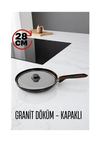 Granit Döküm Tava Paslanmaz Çelik Kapaklı -Yapışmaz Taban 28 cm