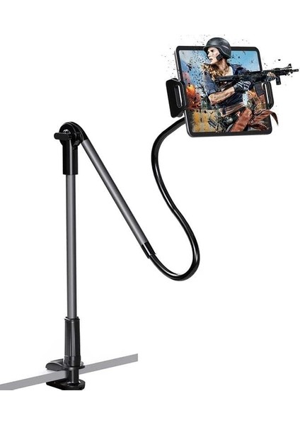 Klipsli Ayarlanabilir 360 Döner Masa Dolap Yatak Kenarı Tablet Tutucu Tablet Stand Telefon Tutucu Siyah