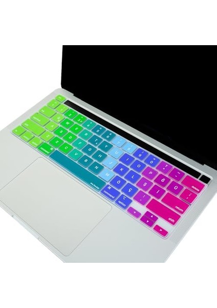 Macbook Pro Klavye Koruyucu 13INÇ M1-M2, (Us To Tr) Dazzle A2338 A2289 A2251 A2141 ile Uyumlu Pembe Yeşil