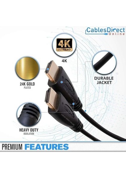 Direct Online HDMI Kablosu 10FT Siyah 4K Hdr HDMI Ethernet Üzerinden Ses Dönüş Kanalı (Arc) Ev Sineması, Hdtv, Oyun Konsolları, Pc'ler, Akış Cihazları ve Daha Fazlası ile Uyumlu