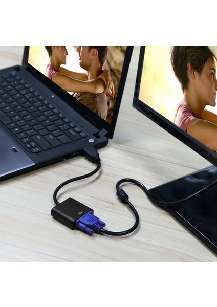 8744 Dijital HDMI To VGA Görüntü Çevirici Aparat Siyah HDMI Çıkışlı Bilgisayarların Görüntüsünü VGA Girişli Monitör, Projeksiyon Vb Görüntü Cihazlarına Aktarır, Çevirir.
