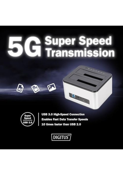 DA-71540-2 - Çift Sata HDD Yerleştirme Istasyonu - USB 3.0 - 2,5 Inç / 3,5 Inç SSD ve Sabit Disk Için - Sata 3 - Klon Fonksiyonlu - Tak ve Çalıştır - Gri