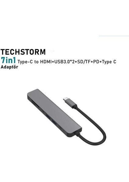 Macbook Pro Huawei Dell ile Uyumlu Type C To 4K HDMI + USB 3.0 + Sd/tf + Pd + Type-C, Taşınabilir 7in1 Adaptör