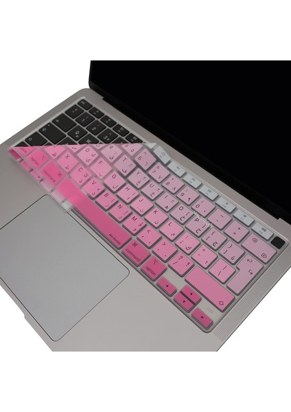 Arapça Klavye Koruyucu Macbook Air M1 13INÇ (Touchıd'li Air) A2337 A2179 Uk Enter ile Uyumlu Gradient Pembe