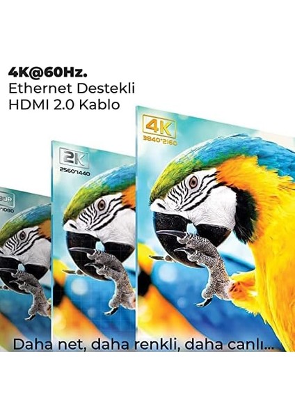 NHD02 4K@60Hz Yüksek Hızlı HDMI & Ethernet Kablosu, 18GBPS Veri Aktarım Hızı, HDMI 2.0, Full Hd 3D Ready Teknolojisi, Pvc Kaplama, Bilgisayar Monitörü, UHD Tv, Ps5, Ps4 Uyumlu 2 Metre Kablo