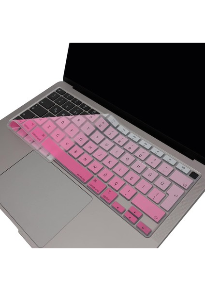 Macbook Air M1 13INÇ Klavye Koruyucu Türkçe Q (Touchıd'li) A2179 A2337 ile Uyumlu Gradient Pembe