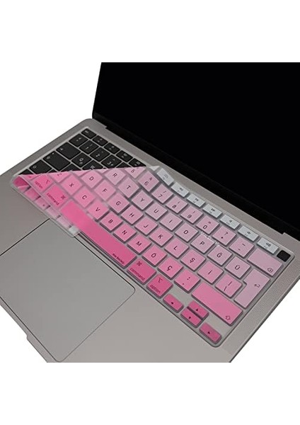 Macbook Air M1 13INÇ Klavye Koruyucu Türkçe Q (Touchıd'li) A2179 A2337 ile Uyumlu Gradient Pembe