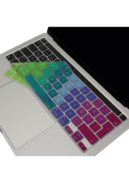 Macbook Pro M1-M2 13INÇ Klavye Koruyucu Türkçe Q (Touchbarlı) A2338 A2289 A2251 A2141 ile Uyumlu Dazzle Pembe Yeşil
