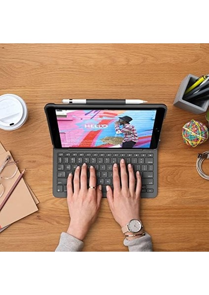 Slim Folio Klavyeli iPad Kılıfı, Ios Kısayol Tuşları, iPad 10.2 Inç 7. 8. ve 9. Nesil ile Uyumlu, Gri