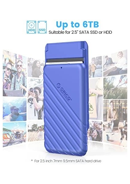 USB 3.0 Kablolu 2,5 Inç Sabit Disk Muhafazası, Aletsiz Harici HDD Muhafazası, 2,5 Inç Sata SSD ve HDD Için, Yükseklik 9,5 mm 7 Mm, Uasp Trim Destekli, Mavi (25PW1-U3)