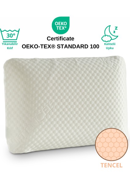 Tencel Kılıf, Ortopedik, Sertifikalı Visco Sünger Yastık 60X40X15 cm 1250GR Omuz/boyun Destekli