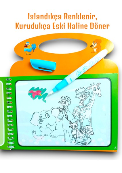 Sihirli Boyama Kitabı Tekrar Kullanılabilir (1-5 Yaş) Hayvanlar