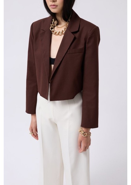 Crop Keten Blazer Ceket