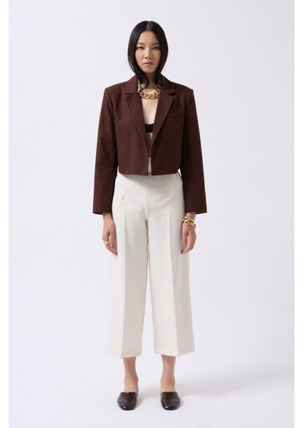 Crop Keten Blazer Ceket