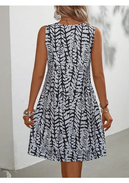 Miracotton Kadın Sıfır Kol Yakadan Halka Detaylı Desenli Kısa Bürümcük Elbise fiyatları