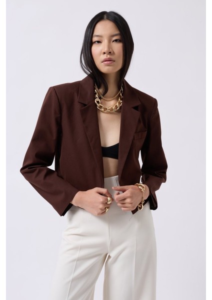 Crop Keten Blazer Ceket