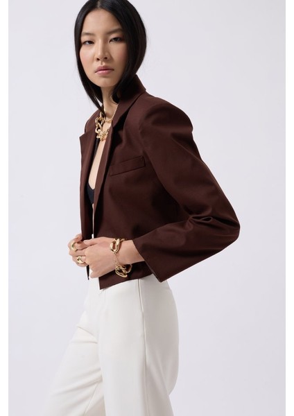 Crop Keten Blazer Ceket
