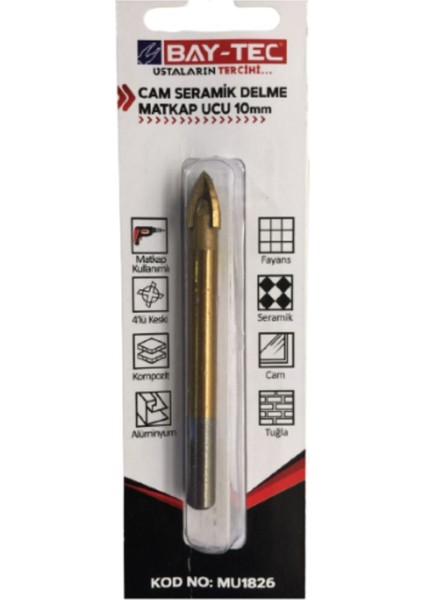Bay-Tec Cam Seramik Delme Matkap Ucu 10MM ( Kod No: MU1826)