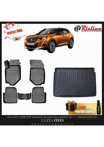 Peugeot 2008 3D Havuzlu Paspas ve Üst Bagaj Havuzu 2019 Model Uyumlu