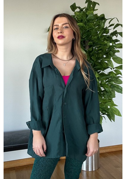 Yeni Sezon Kaliteli Şık Yumuşak Dokulu Uzun Kollu Basic Oversize Kadın Gömlek fırsatları