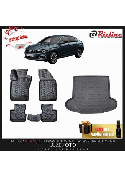Fiat Egea Sedan 3D Havuzlu Paspas ve Bagaj Havuzu 2019 Model Uyumlu