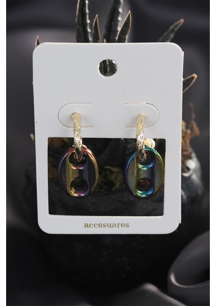 Renkli Hematit Taşlı Küpe Seti