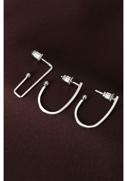 Küpegeometrik Model Gümüş Renk Metal Çoklu Küpe