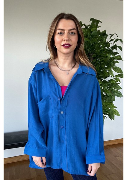 Yeni Sezon Kaliteli Şık Yumuşak Dokulu Uzun Kollu Basic Oversize Kadın Gömlek fırsatları