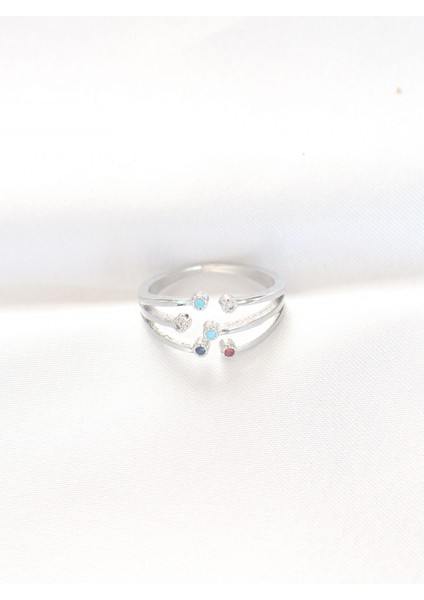 Renkli Zirkon Taşlı Silver Renk Ayarlanabilir Yüzük fiyatları