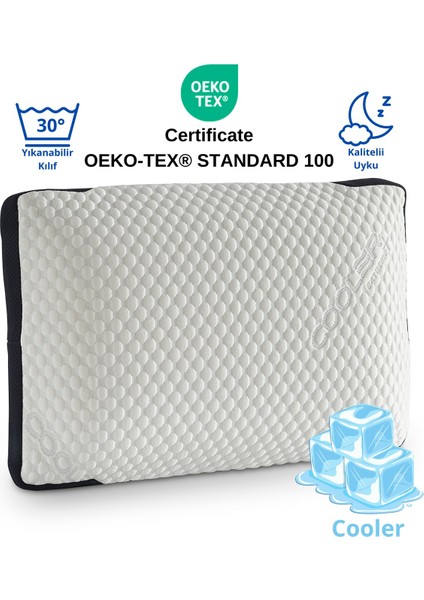 Cooler Kılıflı Visco Visko Delikli Bütün Sünger Yastık 60X40X14 cm 1250 gr Omuz/boyun Destekli