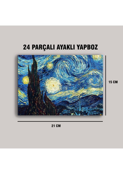 Van Gogh Yıldızlı Gece Çerçeve Puzzle - A5 - 24 Parçalı Ayaklı Yapboz
