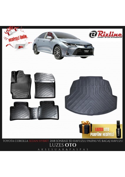 Toyota Corolla Sedan 3D Havuzlu Paspas Hybrid ve Bagaj Havuzu 2024 Model Uyumlu