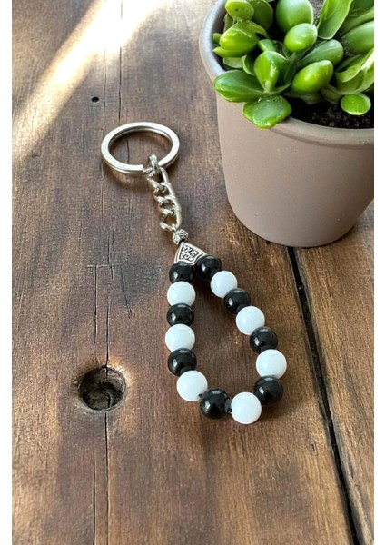 Siyah-Beyaz Oniks&ceyt Doğaltaşlı Taraftar Anahtarlık