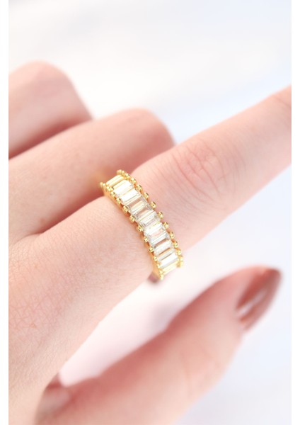 Sıralı Baget Taşlı Gold Renk Ayarlanabilir Yüzük fiyatları