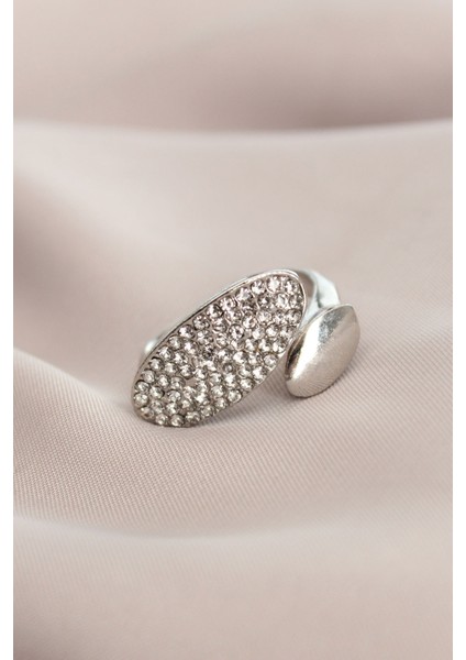 Ayarlanabilir Gümüş Renk Zirkon Taşlı Virgül Yüzük