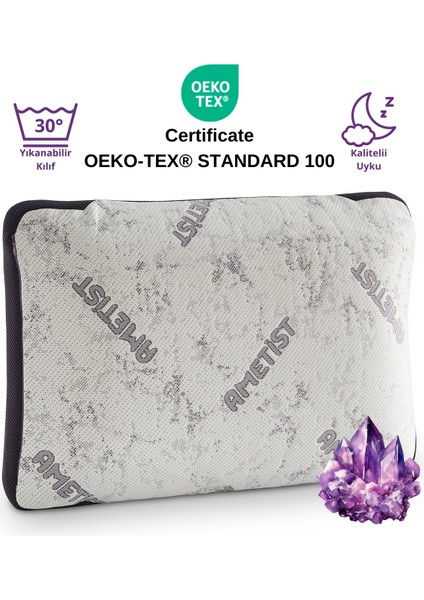 Ametist Kılıflı Visco Visko Delikli Bütün Sünger Yastık 60X40X14 cm 1200 gr Omuz/boyun Destekli